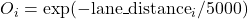 O_i = \exp(-\mathrm{lane\_distance}_i / 5000)