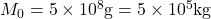 M_0 = 5\times10^8 \mathrm{g}=5\times10^5 \mathrm{kg}