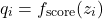 \begin{equation*}q_i = f_{\text{score}}(z_i)\end{equation*}