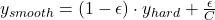 y_{smooth} = (1-\epsilon)\cdot y_{hard} + \frac{\epsilon}{C}