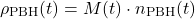 \begin{equation*}\begin{aligned}\rho_{\text{PBH}}(t) = M(t) \cdot n_{\text{PBH}}(t)\end{aligned}\end{equation*}