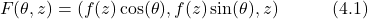 \begin{equation*} F(\theta,z) = (f(z)\cos(\theta), f(z)\sin(\theta), z) \hspace{3em} \text{(4.1)} \end{equation*}