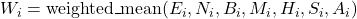 W_i = \mathrm{weighted\_mean}(E_i, N_i, B_i, M_i, H_i, S_i, A_i)