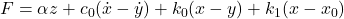 F = \alpha z + c_0(\dot{x} - \dot{y}) + k_0(x - y) + k_1(x - x_0)