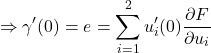 \[\Rightarrow \gamma'(0) = e = \sum_{i=1}^2 u_i'(0)\frac{\partial F}{\partial u_i}\]