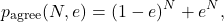 \begin{equation*} p_{\text{agree}}(N,e)=(1-e)^N+e^N, \end{equation*}
