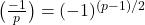 \bigl(\tfrac{-1}{p}\bigr)=(-1)^{(p-1)/2}