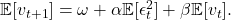 \mathbb{E}[v_{t+1}] = \omega + \alpha \mathbb{E}[\epsilon_t^2] + \beta \mathbb{E}[v_t].
