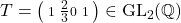 T=\bigl(\begin{smallmatrix}1&\tfrac23 0&1\end{smallmatrix}\bigr)\in\mathrm{GL}_2(\mathbb{Q})