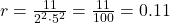 r = \frac{11}{2^2 \cdot 5^2} = \frac{11}{100} = 0.11