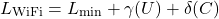 \begin{equation*}L_{\text{WiFi}} = L_{\text{min}} + \gamma(U) + \delta(C)\end{equation*}