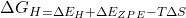 \Delta G_{H^} = \Delta E_H + \Delta E_{ZPE} - T\Delta S