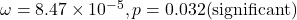 Rendered by QuickLaTeX.com \omega = 8.47 \times 10^{-5}, \; p = 0.032 \; (\text{significant})