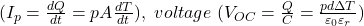 (I_p=\frac{dQ}{dt}=pA\frac{dT}{dt}),\ voltage\ (V_{OC}=\frac{Q}{C}=\frac{pd\Delta T}{\varepsilon_0\varepsilon_r})