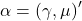 \alpha =\left( \gamma ,\mu \right) ^{\prime }