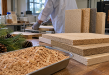 Cellulose-Based Interior Materials From Pine Sawdust With Formaldehyde-Scavenging and Flame-Retardant Properties