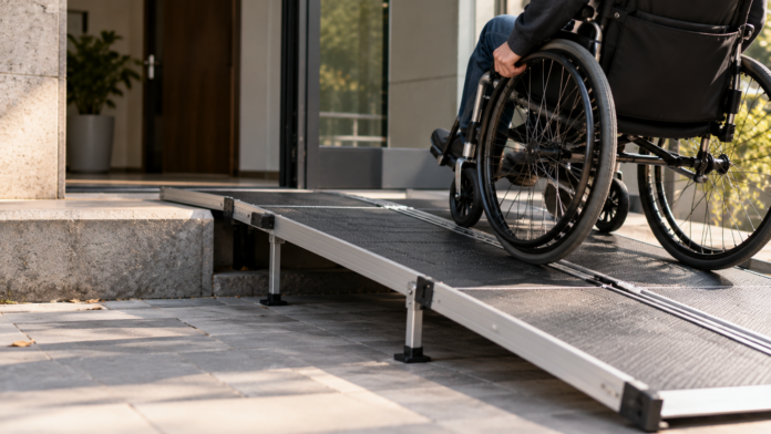 Wheelchair Ascending the Accessible Ramp