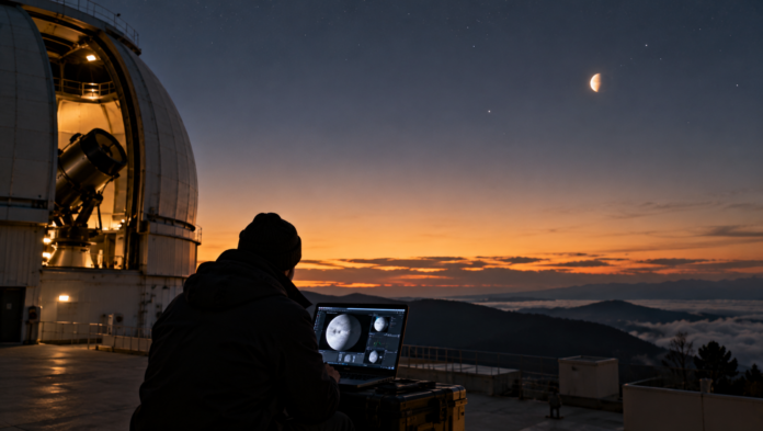 Twilight Observatory Under a Crescent Planet
